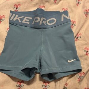 Nike Pro Sky Blue Workout Shorts with White Swoosh